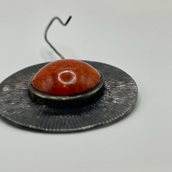 Vintage 925 Sterling Silver Red Coral Earrings from Thailand – Sunburst Design - Picture 3 of 9